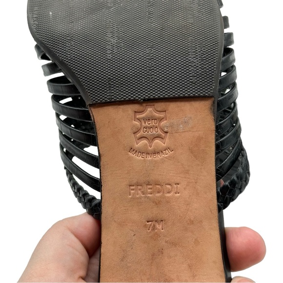 Brighton Freddi Strappy Mule Braided Trim Croc Leather Open Toe Heeled Sandals - Picture 11 of 15